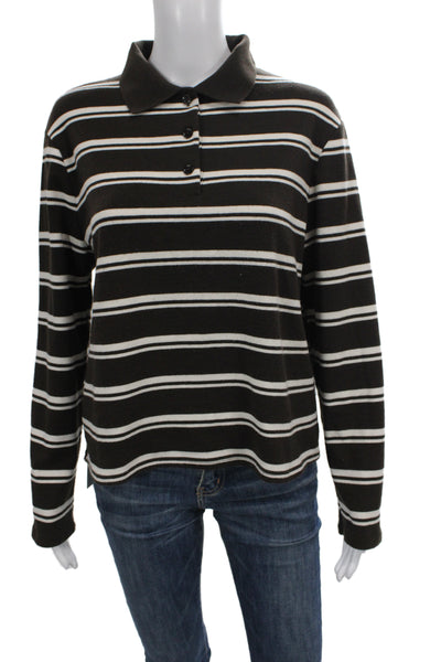 MNG Mens Polo Collared Long Sleeve Black Striped Polyester Size S