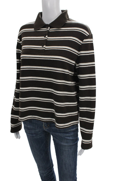 MNG Mens Polo Collared Long Sleeve Black Striped Polyester Size S