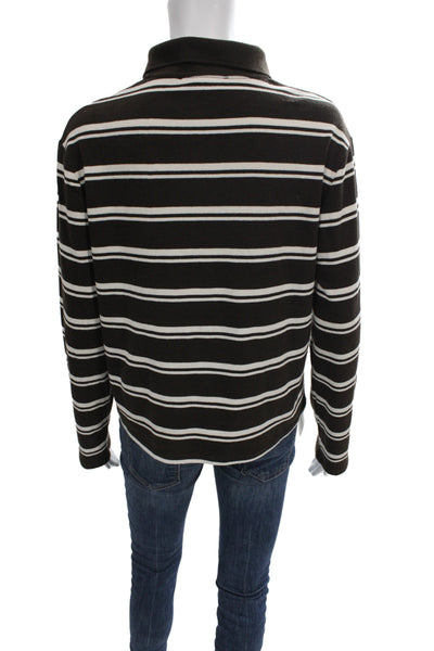 MNG Mens Polo Collared Long Sleeve Black Striped Polyester Size S