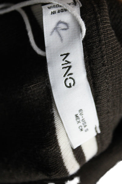 MNG Mens Polo Collared Long Sleeve Black Striped Polyester Size S