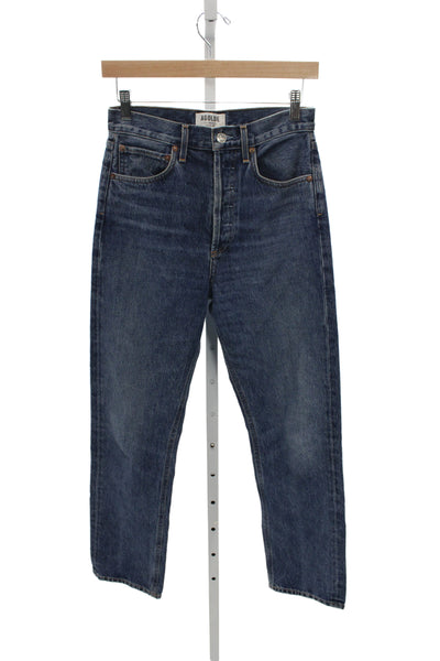 Agolde Women Mom Straight High Rise Dark Blue Button Petite Jeans Size 23