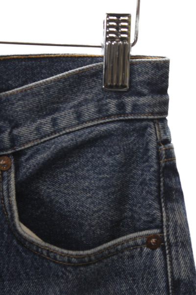 Agolde Women Mom Straight High Rise Dark Blue Button Petite Jeans Size 23