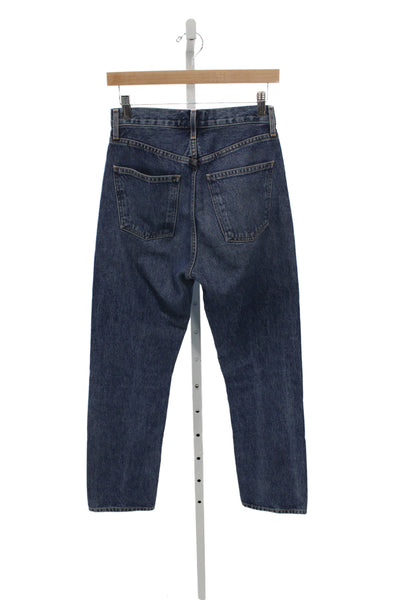 Agolde Women Mom Straight High Rise Dark Blue Button Petite Jeans Size 23