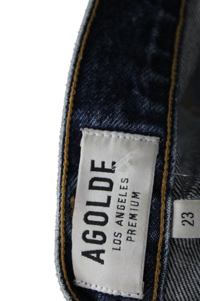 Agolde Women Mom Straight High Rise Dark Blue Button Petite Jeans Size 23