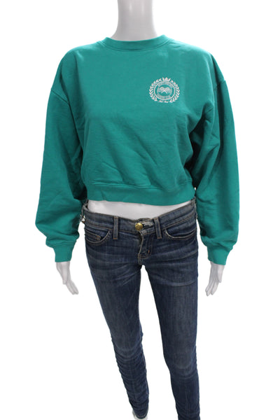Sporty & Rich Women Pullover Sweatshirt Green Cotton Long Sleeve Size S