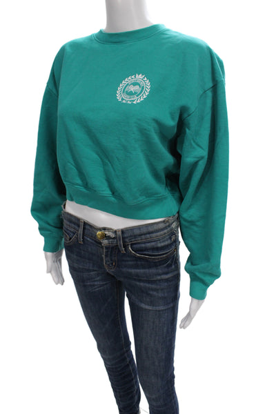 Sporty & Rich Women Pullover Sweatshirt Green Cotton Long Sleeve Size S