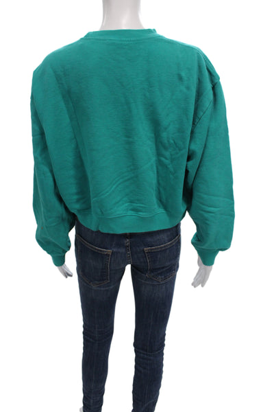 Sporty & Rich Women Pullover Sweatshirt Green Cotton Long Sleeve Size S
