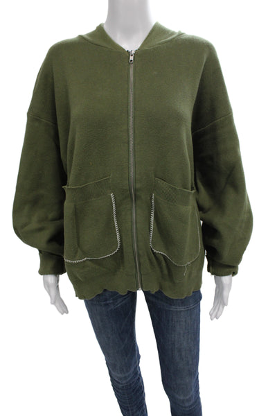 Krost Unisex Full-Zip Hoodie Green 100% Cotton Army Fall Size S