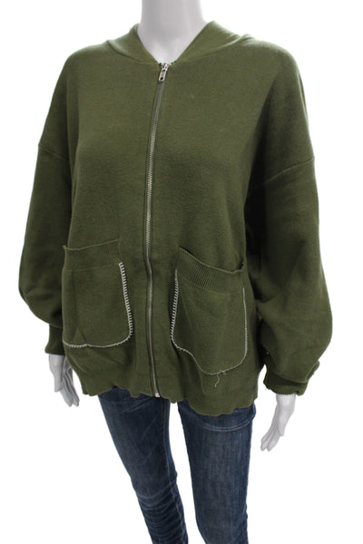 Krost Unisex Full-Zip Hoodie Green 100% Cotton Army Fall Size S