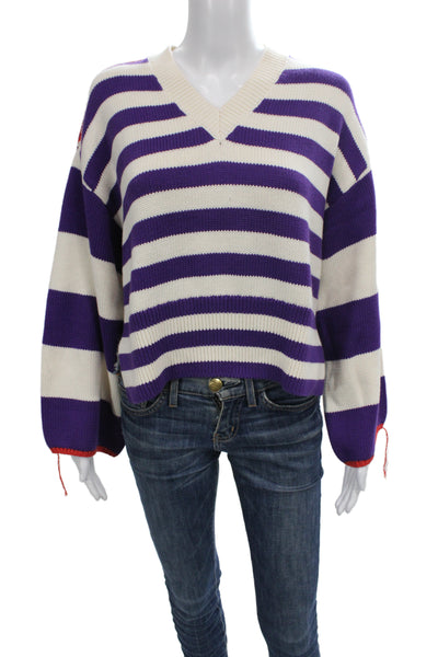 L'Academie Unisex Purple Striped V Neck Long Sleeve Pullover Size XS