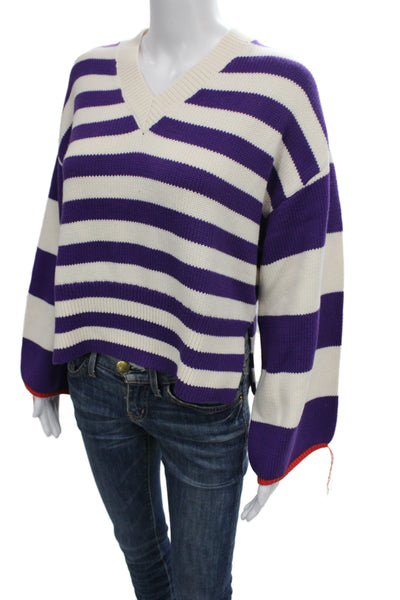 L'Academie Unisex Purple Striped V Neck Long Sleeve Pullover Size XS