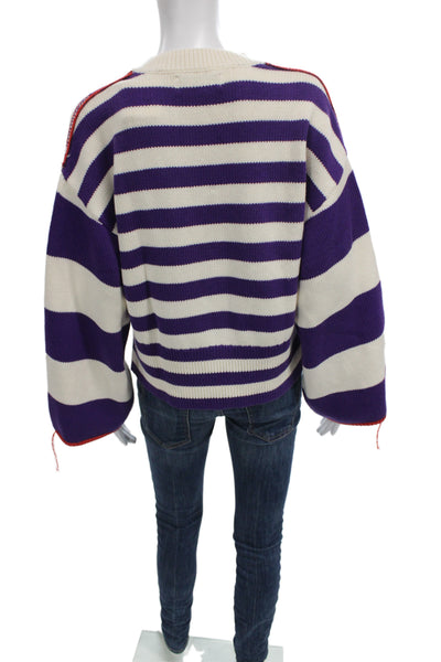 L'Academie Unisex Purple Striped V Neck Long Sleeve Pullover Size XS