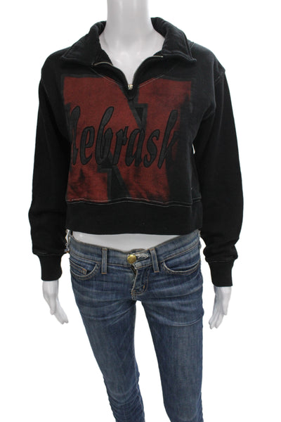 Re/Done Womens Pullover Sweatshirt Black Mock Neck College Zip Size XS