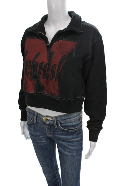 Re/Done Womens Pullover Sweatshirt Black Mock Neck College Zip Size XS