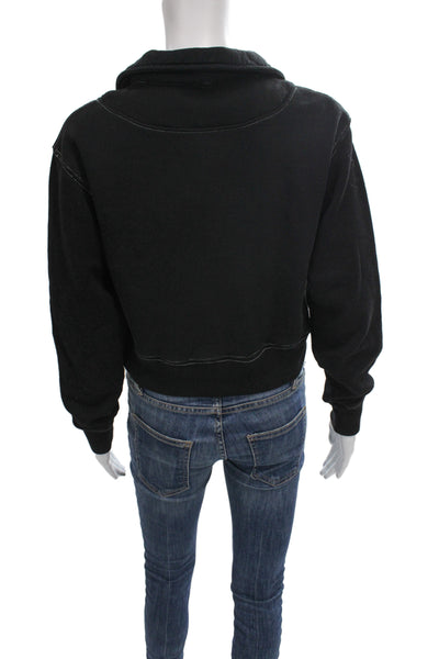 Re/Done Womens Pullover Sweatshirt Black Mock Neck College Zip Size XS
