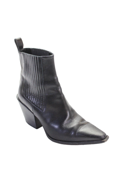 Aeyde Womens Leather Pointed Toe Block Heels Ankle Boots Shoes Black Sz 7