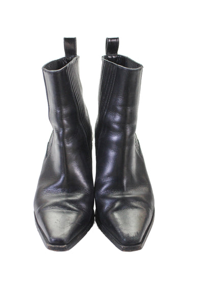 Aeyde Womens Leather Pointed Toe Block Heels Ankle Boots Shoes Black Sz 7