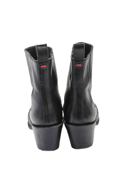 Aeyde Womens Leather Pointed Toe Block Heels Ankle Boots Shoes Black Sz 7