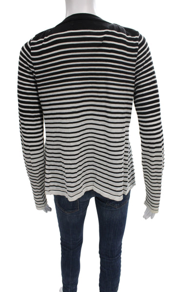 Michael Michael Kors Unisex Black Cotton Cardigan Crew Neck Striped Size M