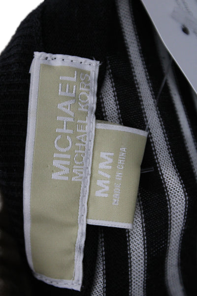 Michael Michael Kors Unisex Black Cotton Cardigan Crew Neck Striped Size M