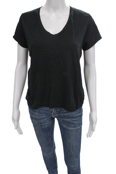 James Perse Womens Black V Neck Basic Cotton T Shirt Short Sleeve Size 4