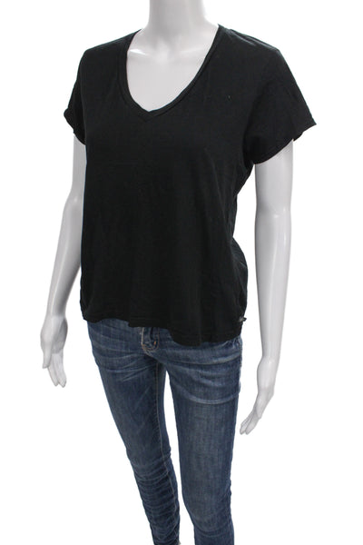 James Perse Womens Black V Neck Basic Cotton T Shirt Short Sleeve Size 4