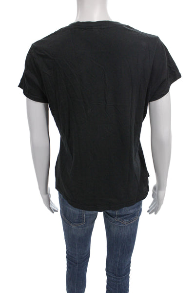 James Perse Womens Black V Neck Basic Cotton T Shirt Short Sleeve Size 4