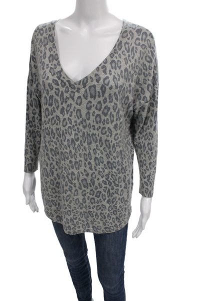 Joie Unisex Leopard V-Neck Pullover Sweater Gray Long Sleeve Size S