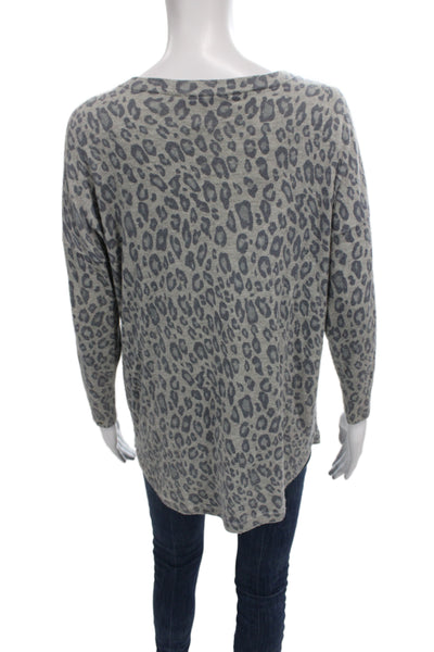 Joie Unisex Leopard V-Neck Pullover Sweater Gray Long Sleeve Size S