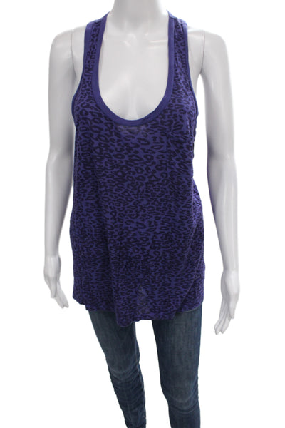 Splendid Women Sleeveless Leopard Print Tank Purple Cotton Modal Size L