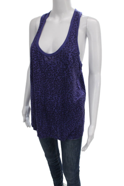Splendid Women Sleeveless Leopard Print Tank Purple Cotton Modal Size L