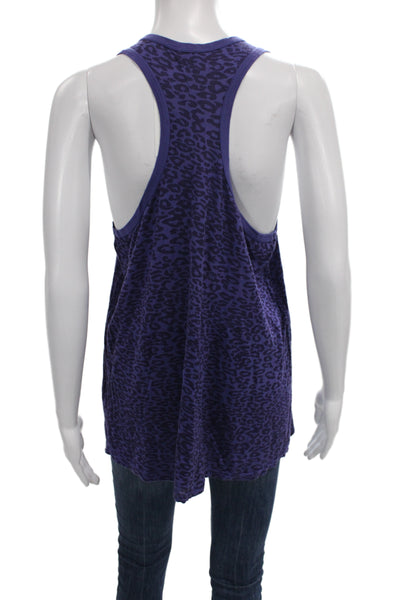 Splendid Women Sleeveless Leopard Print Tank Purple Cotton Modal Size L