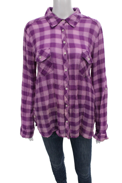 C&C California Women Basic Collared Purple Long Sleeve Button-Up Size L