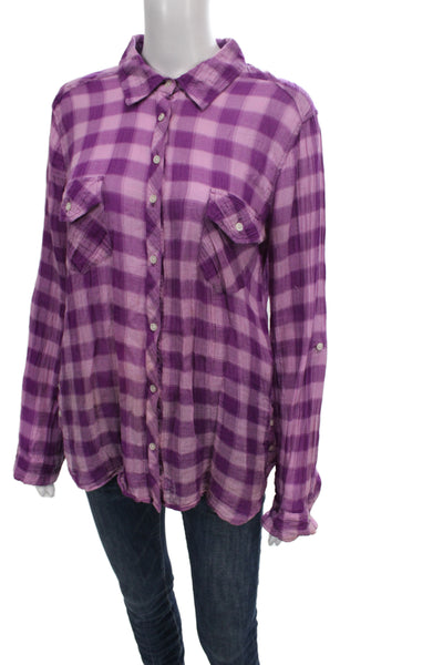 C&C California Women Basic Collared Purple Long Sleeve Button-Up Size L