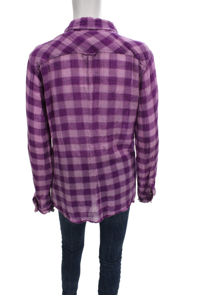 C&C California Women Basic Collared Purple Long Sleeve Button-Up Size L