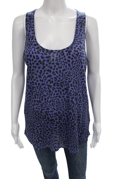 Majestic Filatures Women Silk Leopard Sleeveless Tank Roundneck Blue Size 4