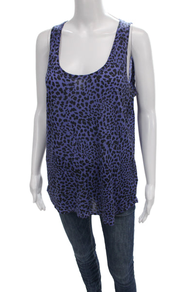 Majestic Filatures Women Silk Leopard Sleeveless Tank Roundneck Blue Size 4