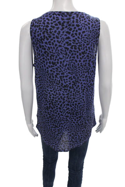 Majestic Filatures Women Silk Leopard Sleeveless Tank Roundneck Blue Size 4