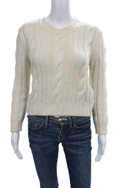 Moncler Unisex Pullover Wool Crew Neck Button Long Sleeve White Size S