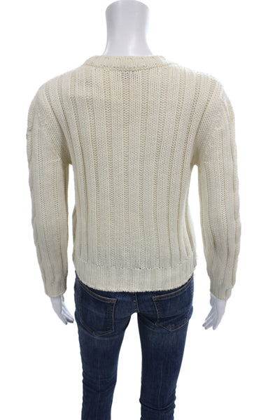 Moncler Unisex Pullover Wool Crew Neck Button Long Sleeve White Size S