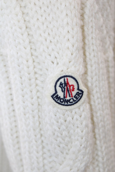 Moncler Unisex Pullover Wool Crew Neck Button Long Sleeve White Size S