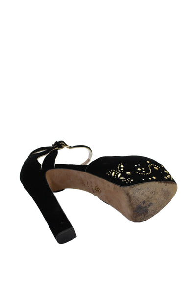 Elie Saab Women's Round Toe Embellish Platform Suede Sandals Black Size 37