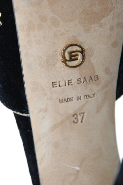 Elie Saab Women's Round Toe Embellish Platform Suede Sandals Black Size 37