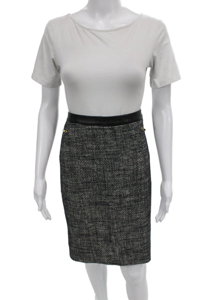 Boss Hugo Boss Womens Black Straight Pencil Skirt Checked Cotton Tweed Size 12