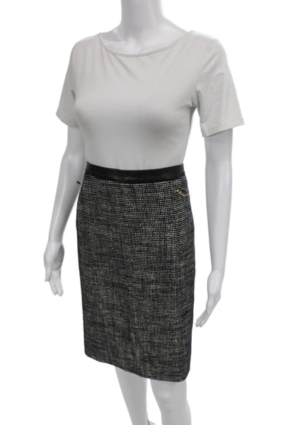 Boss Hugo Boss Womens Black Straight Pencil Skirt Checked Cotton Tweed Size 12