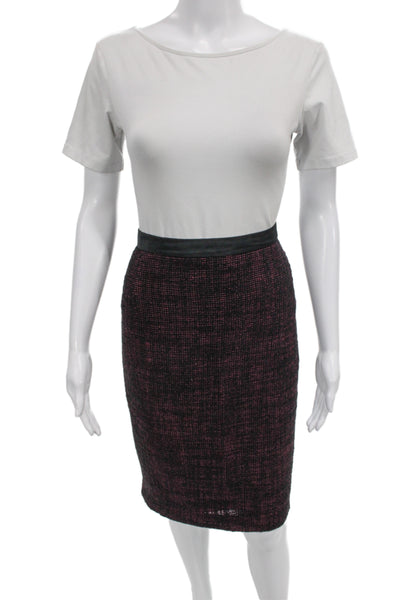 Akris Punto Women Straight Pencil Skirt Black Tweed Cotton Knee Length Size 14