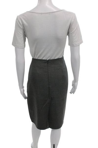 Akris Women Straight Pencil Skirt Dark Gray Cotton Polyester Solid Size 16