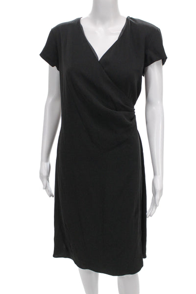 Lauren Ralph Lauren Women Wrap Dress Black V-Neck Short Sleeve Midi Size 12