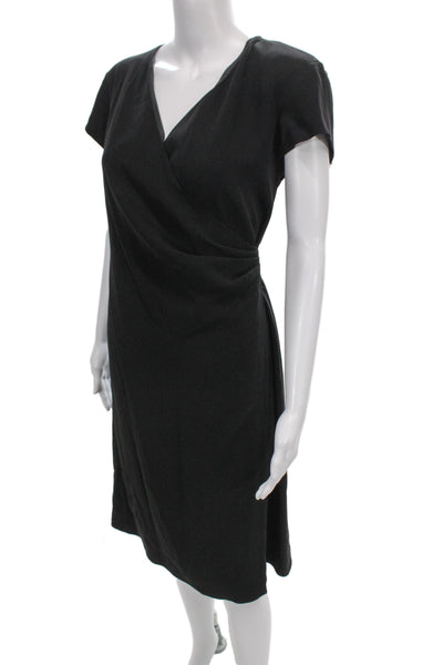 Lauren Ralph Lauren Women Wrap Dress Black V-Neck Short Sleeve Midi Size 12
