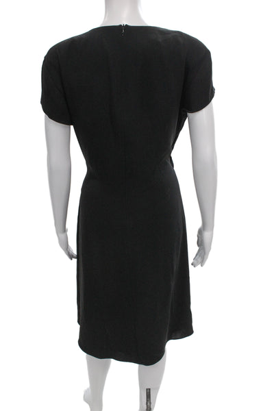 Lauren Ralph Lauren Women Wrap Dress Black V-Neck Short Sleeve Midi Size 12